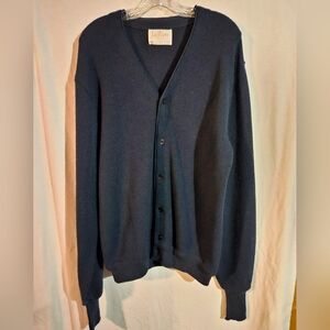 Vintage Jantzen Pure Wool Grandpa Cardigan In Navy Blue Size XL